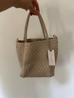 Anthropologie Neutral Beige Woven Tote